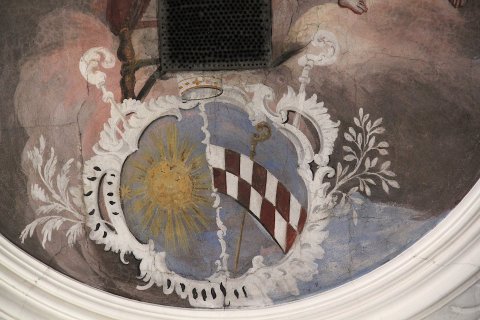 Wappen des Bildhausener Abtes Bonifaz Geßner in der Kirche von Großwenkheim