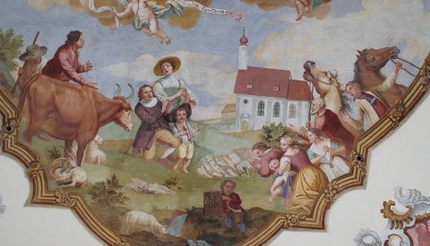 Detail aus dem Langhausfresko der Wallfahrtskirche St. Leonhard in Kaufering